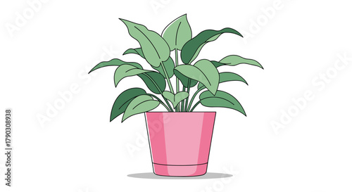 A cartoon illustration of a lush green potted plant in a pink pot, set against a white background.