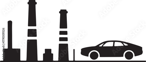 Silhouette depiction of pollution caused by factory and transportation systems
