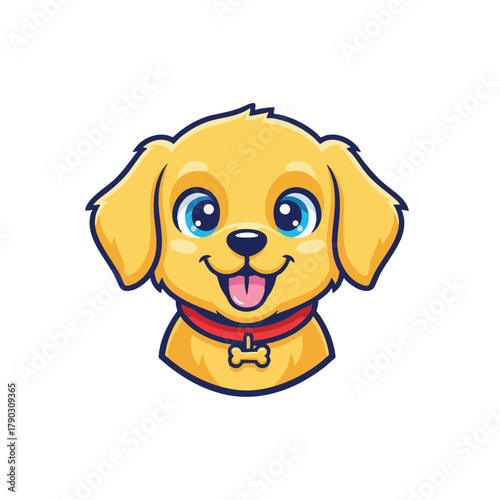 Cute cartoon puppy face with happy expression wearing collar