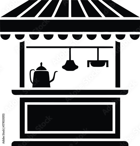 Street Vendor Graphic – Editable Black Outline Symbol