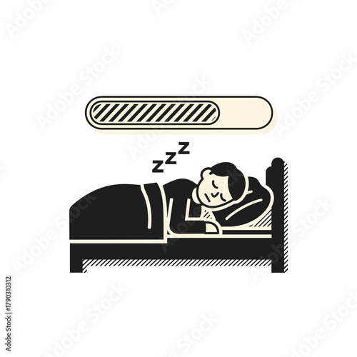 Person sleeping soundly in bed with progress bar above for self care  