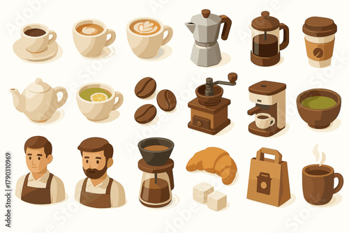 Isometric Coffee Culture and Barista Elements Set