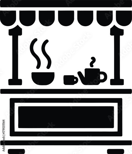 Market Stall Vector – Black Line Icon for Street Vendor, Food Booth, and Small Business Design Projects