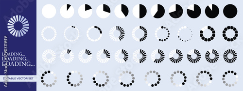 Comprehensive Collection of Editable Vector Loading Animations and Progress Indicators Including Circular, Linear, and Percentage-Based Designs for User Interface and Web Development