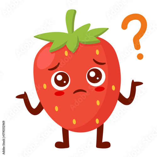 Confused Strawberry Cartoon with Question Mark Flat Illustration