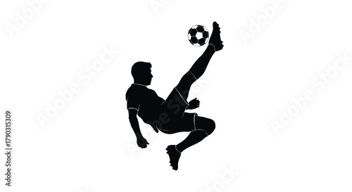 Silhouette of a soccer player kicking the ball against a white background