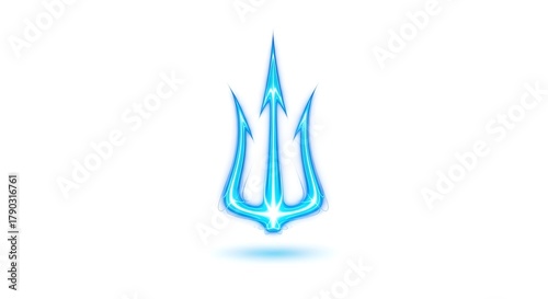Glowing blue trident symbol isolated on white background for design