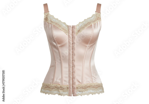 Isolated bodice with shoulder straps and lace trim a light pink-beige corset garment lingerie