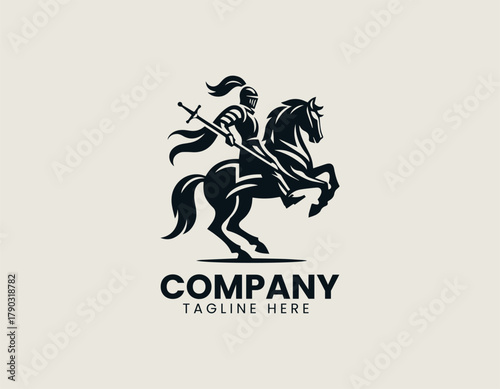 Knight on horse black vector logo illustration