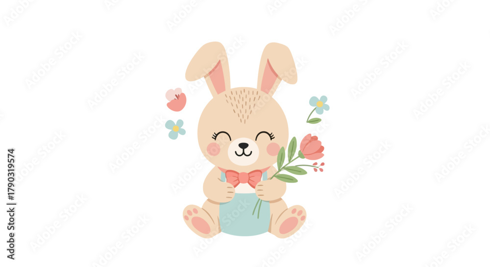 Fototapeta premium Illustration of a curled up, sleeping fox with orange fur and white markings, resting on a soft, neutral-colored cloud.