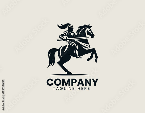 Knight on horse black vector logo illustration