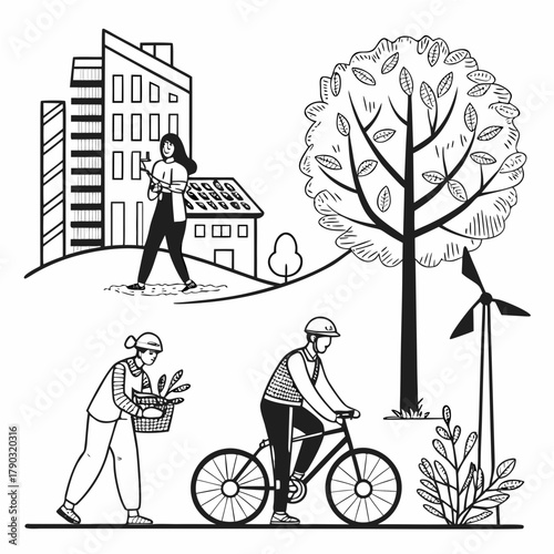 Sustainability and Green Future Vector Line Art Collection