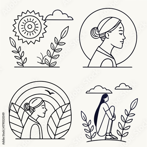 Mindfulness and Wellness Line Art Vector Collection