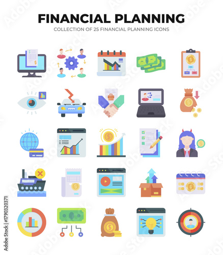 Financial Planning Icons. A Comprehensive Guide to Budgeting. Investing. and Financial Growth