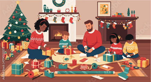 Christmas Family Gathering Illustration
