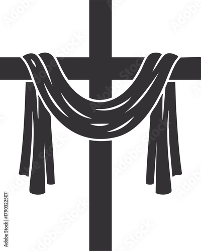 Wooden cross with draped cloth illustration on white background