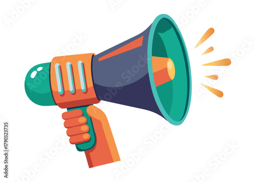 Colorful megaphone in hand symbolizing communication and announcement  