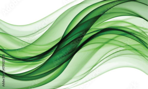 Elegant Green Abstract Wavy Lines Flowing Smoothly on a Clean White Background