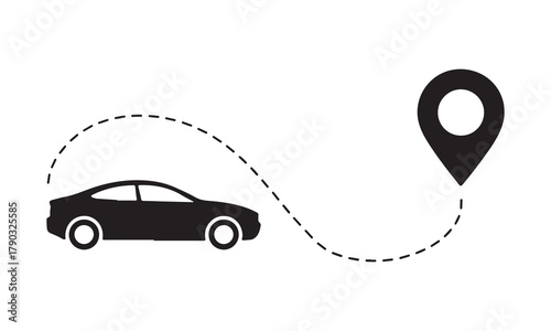 Car navigation route to location pin icon vector
