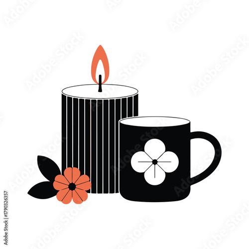 Cozy candlelight and warm drink minimalist icon