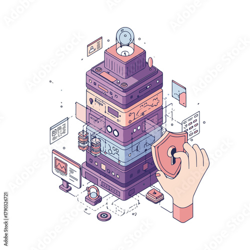 Robust Cybersecurity Infrastructure Protection | Isometric Vector for Secure Cloud Architecture