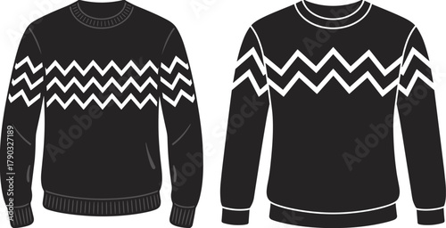 Sweater silhouette vector illustration, winter clothing icon, knitwear fashion design, warm pullover graphic, casual apparel element, zigzag pattern jumper isolated clipart