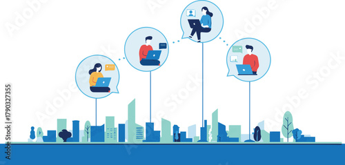 People Enjoying Picnic & Cycling in Park Friends, Nature, Summer Activities Illustration