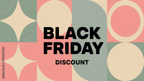 Black Friday Discount Sale with Bold Typography and Geometric Shapes Design