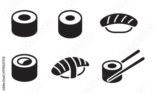 Abstract sushi maki and nigiri vector icons set