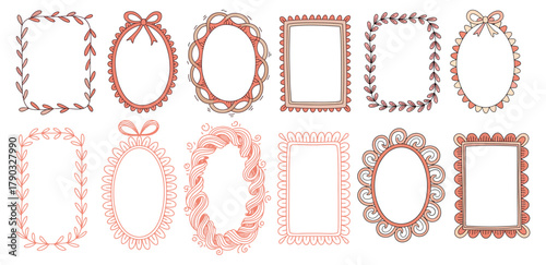 Tableau sur toile Collection of Decorative Pastel Frames with Bow and Floral Designs