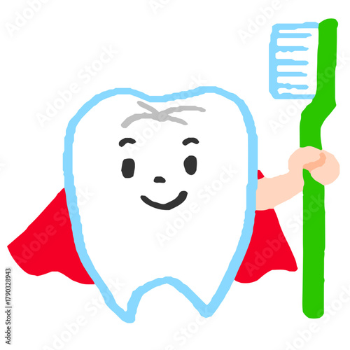 マントをして歯ブラシを持っている歯