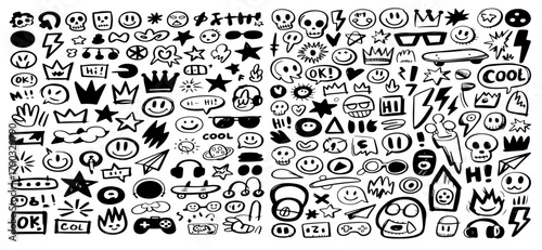 Line speed cartoon effect, boom explosive motion line element set. Comic boom burst, explosive smoke, line speed cartoon vector icon. Hand drawn sketch doodle action effect. Vector illustration 