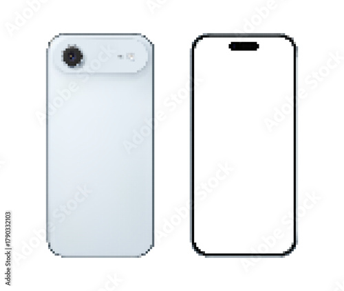 Modern Mobile Phone Design Showing Back and Front View Isolated on White