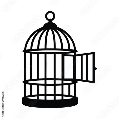 Open Bird Cage Vector Icon Silhouette for Freedom, Release, and Escape Concept