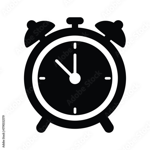Vintage Alarm Clock Icon Vector Silhouette for Time, Morning, and Deadline Concept