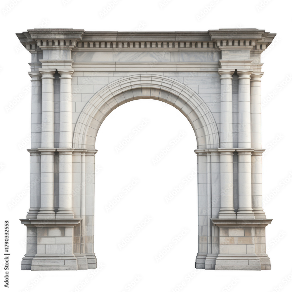 Obraz premium Grand stone architectural archway isolated on a transparent background
