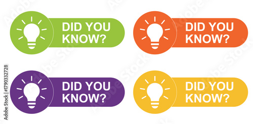 Did You Know Banner Vector Set — Four Color Variations with Lightbulb Idea Icons