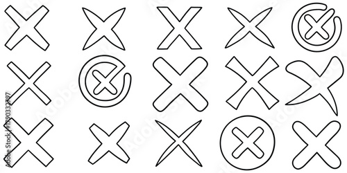Hand-drawn doodle set of rejection crosses on a white background.