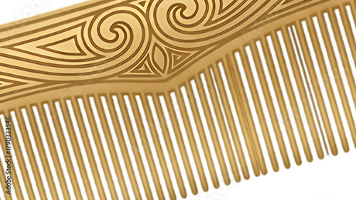 Intricate golden comb with ornate swirling patterns, a symbol of elegance and beauty