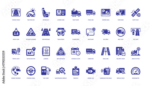 collection truck driver-themed vector icons