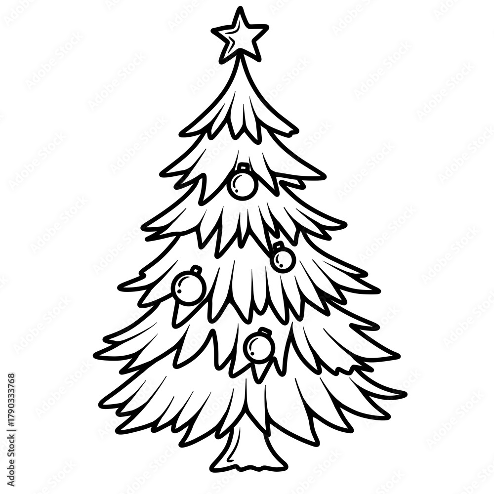 Obraz premium Cute Christmas tree black doodle outline.