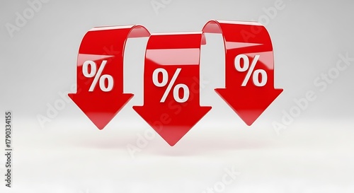 Three red arrows pointing down with percentage signs, symbolizing sales or discounts