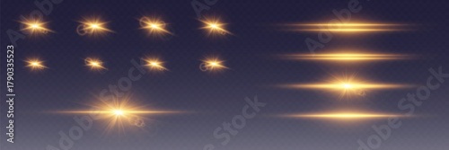 Set of light flashes and light and explosion effect.