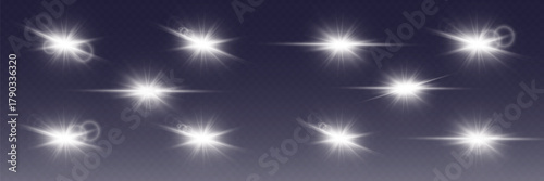 Set of light flashes and light and explosion effect.