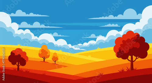 Autumn Landscape Vector Graphic with Trees and Blue Sky Illustration