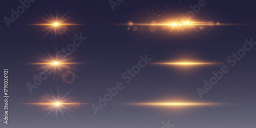 Set of light flashes and light and explosion effect.