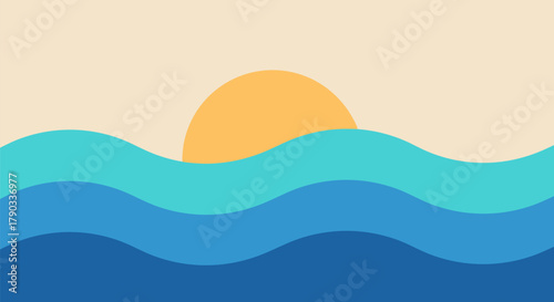 Sunset Seascape Serene Waves and a Gentle Sun for Creative Graphics