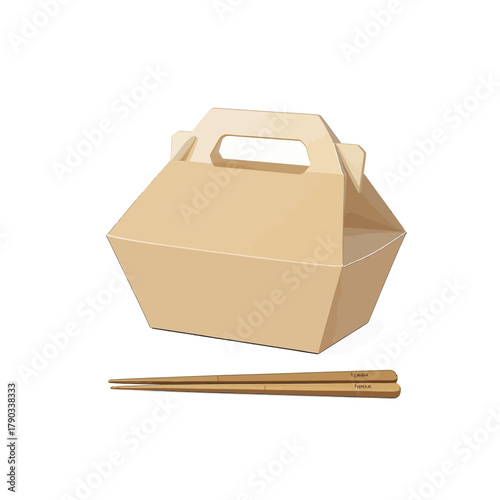 Takeout Box with Chopsticks Minimalist Vector Illustration