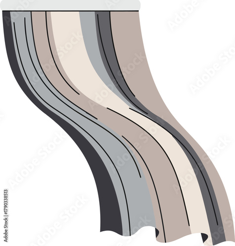 Flowing fabric with multiple colored stripes on a white background cloth textile