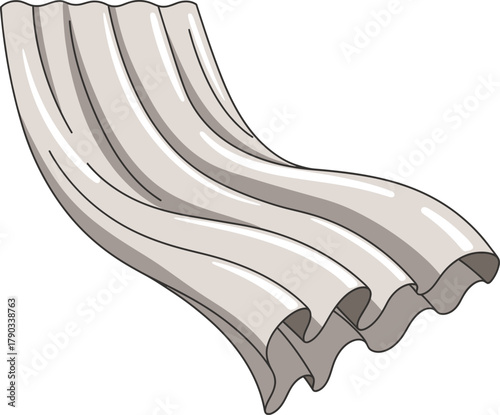 Light grey flowing fabric with soft folds and shadows on a white background cloth textile